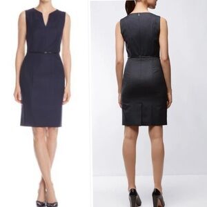 HUGO BOSS Daladi Micro-striped Virgin Wool Sheath Dress In Navy Blue Size 10